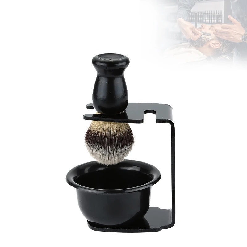 Mens Grooming Barber - فرشاة حلاقة ووعاء مع حامل أكريليك